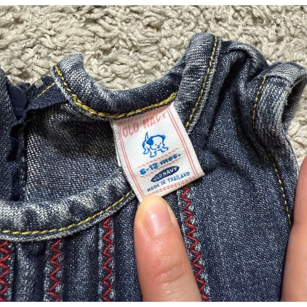 Vintage Old‎ Navy Embroidered Baby A-Line Denim Dress Western Prairie 6-9 Mo